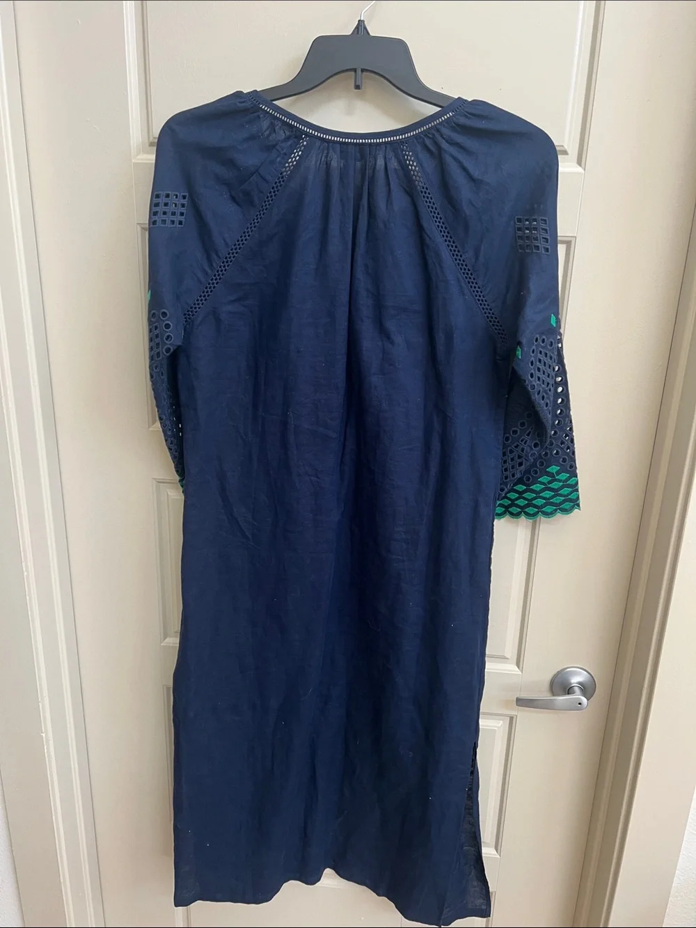 J. Crew Linen Blend Eyelet Caftan Embroidered Cover-Up Maxi Dress Coastal Boho